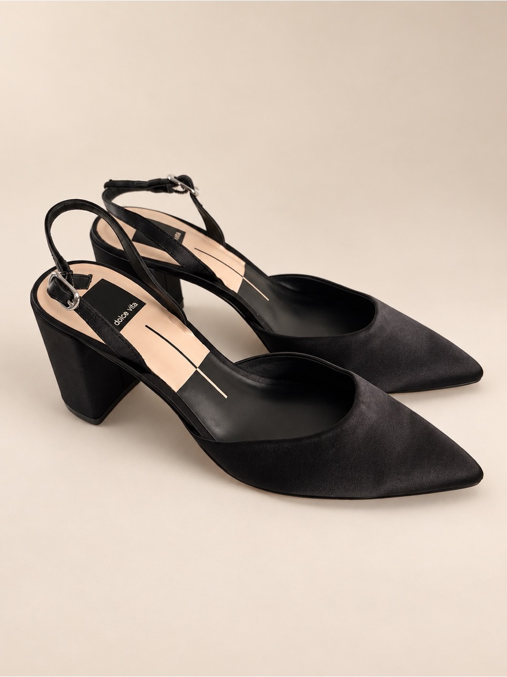 Dolce Vita Black Pointed-Toe Slingback Block Heels
